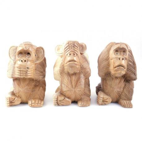 Les 3 singes de la sagesse XL. Statues en bois brut 20cm