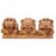 Statuettes 3 singes de la sagesse en bois brut 19cm