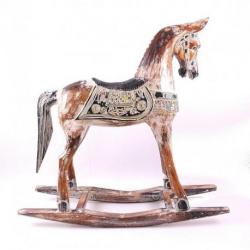 Cheval à bascule en bois 60cm, statue décoration rétro vintage.