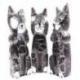 Lot de 3 petits chats gris 15cm. Statuettes en bois "Secret du bonheur"