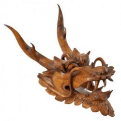 Statue Tête de Dragon 45cm Murale ou à Poser en Bois Massif