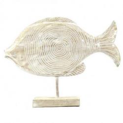 Grand poisson décoratif en bois blanchi patiné 50cm - Déco marine