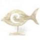 Grand poisson décoratif en bois patiné blanchi 50cm motif spirale