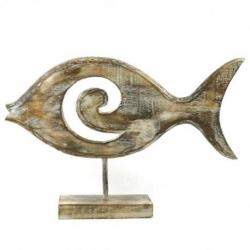 Grande statue Poisson à poser en bois patiné 40x50cm motif spirale