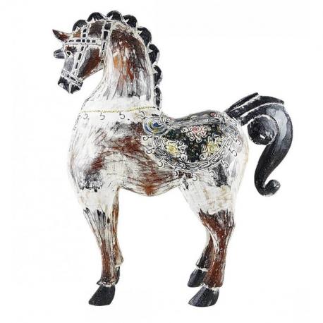 Grande Statue Cheval en Bois style Vintage 63cm