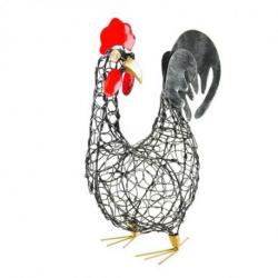 Coq en Fer Forgé Artisanal Rouge et Noir 31cm. Décoration à poser