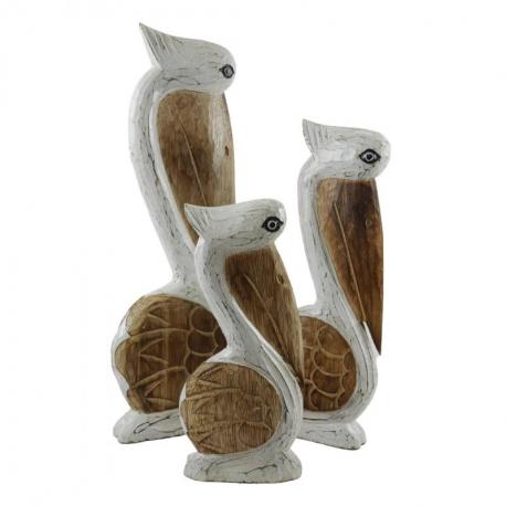 Les 3 Pélicans en bois 30/40/50cm - Décoration marine