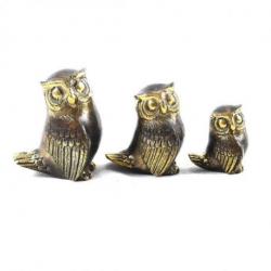 3 statuettes Hiboux/Chouettes en laiton - Déco vintage