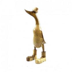 Grand canard décoratif coloris naturel en bois 35cm - Bottes & chapeau