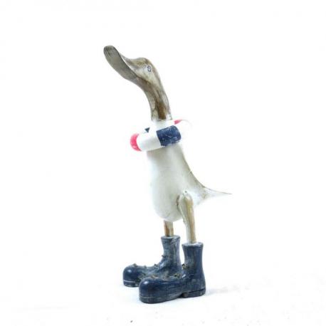 Canard décoratif et sa bouée tricolore en bois 35cm