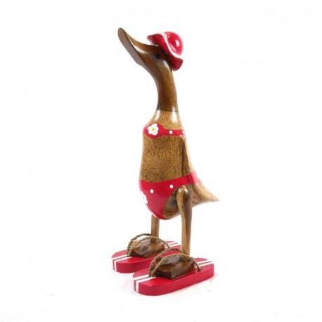 Canard décoratif en bois 35cm - Bikini rouge