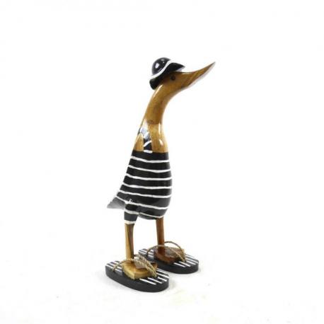 Canard décoratif en bois 35cm - Maillot de bain rayé noir & blanc