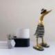Canard décoratif en bois 35cm - Maillot de bain rayé noir & blanc