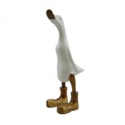 Grand canard décoratif blanc brillant en bois 35cm