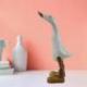 Grand canard décoratif blanc brillant en bois 35cm