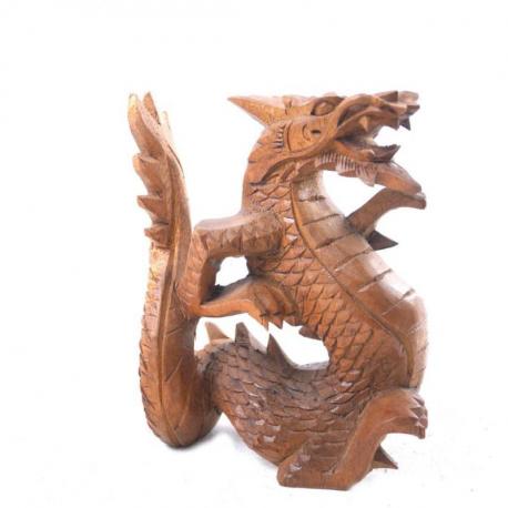 Statue Dragon 15cm en bois sculpté main - Décoration asiatique