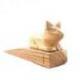 Bloque-porte Chat en bois naturel sculpté main