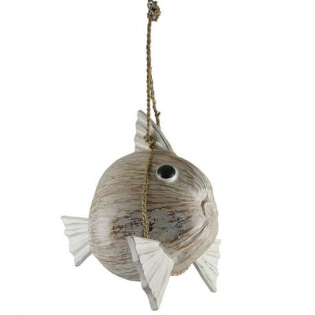 Suspension Poisson en Noix de Coco ø30cm - Coloris blanc cérusé