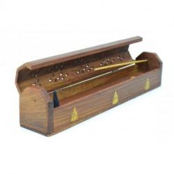 Porte-encens avec rangement / boîte en bois, motif Bouddha