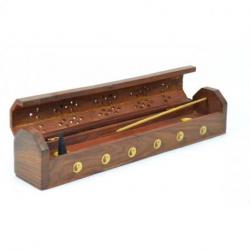 Porte-encens en bois avec rangement / boîte à encens motif Yin Yang