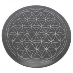 Porte-encens rond noir et blanc en Pierre à savon - Symbole fleur de vie