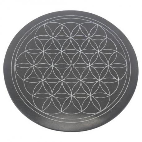 Porte-encens rond noir et blanc en Pierre à savon - Symbole fleur de vie