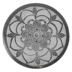 Porte-encens rond noir et blanc en Pierre à savon - Symbole mandala