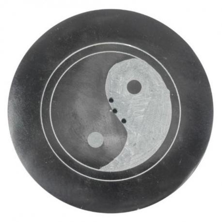 Porte-encens rond noir et blanc en Pierre à savon - Symbole Yin Yang