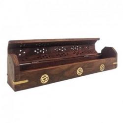 Porte-encens en bois avec rangement / boîte à encens | motif symbole Ôm