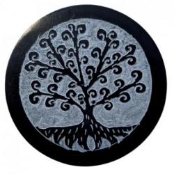 Porte-encens rond ø10cm noir et gris en Pierre à savon - Motif Arbre de vie