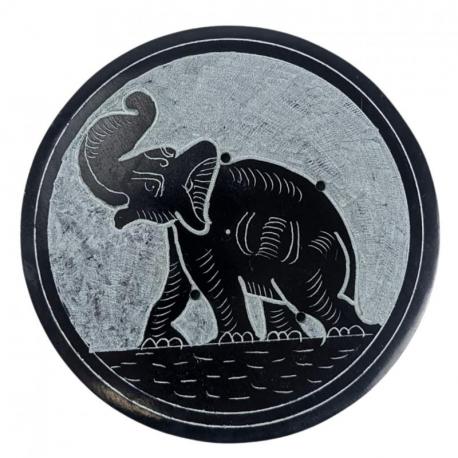 Porte-encens rond noir et gris en Pierre à savon | Décor éléphant