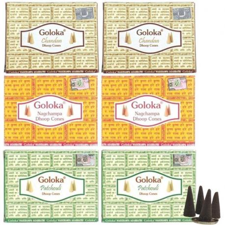 Assortiment d'encens "Top 3 Goloka" 60 cônes / 3 parfums : Patchouli, Santal et Nag Champa
