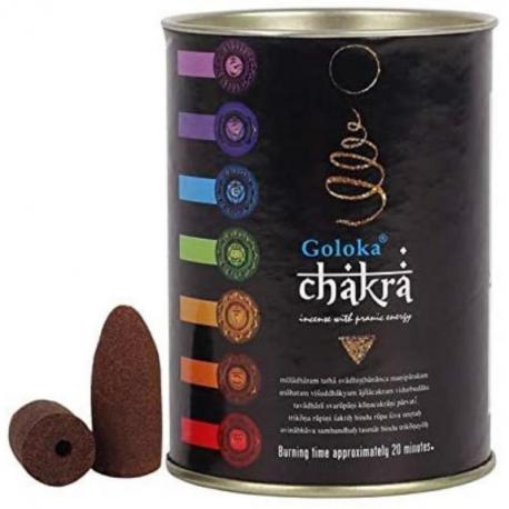 Boîte de 24 cônes d'encens Backflow Goloka Chakra - Encens indien naturel Boîte de 24 cônes d'encens Backflow Goloka Chakra - Encens indien naturel