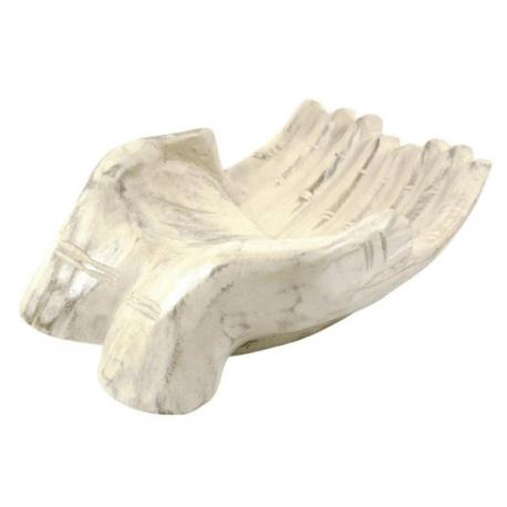 Grand vide-poche forme Mains en bois massif teinte blanc cérusé