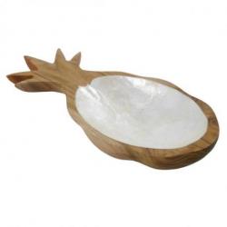 Vide-poche Bohème forme Ananas en Teck et marqueterie de Nacre