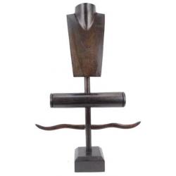 Présentoir à Bijoux pour colliers, boucles, bracelets et montres - bois massif teinté marron chocolat