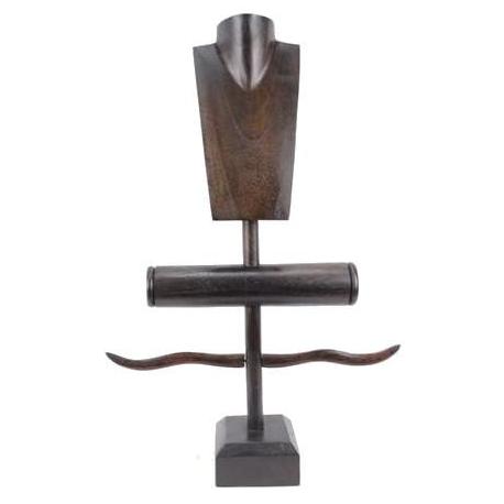 Présentoir à Bijoux pour colliers, boucles, bracelets et montres - bois massif teinté marron chocolat