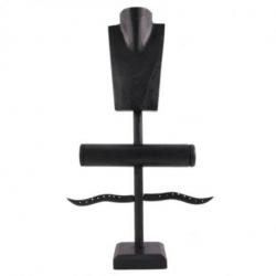 Présentoir à Bijoux pour colliers, boucles, bracelets et montres - bois massif teinté Noir