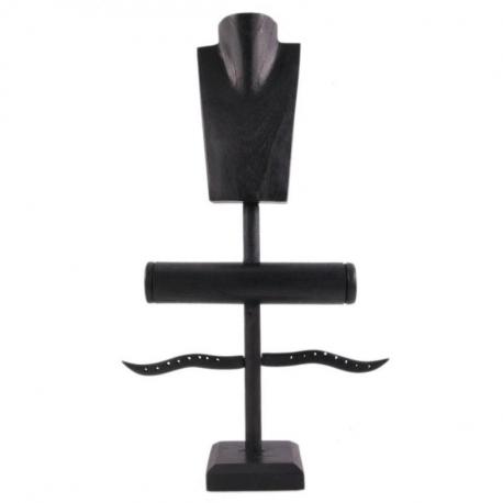 Présentoir à Bijoux pour colliers, boucles, bracelets et montres - bois massif teinté Noir