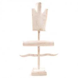 Présentoir à Bijoux pour colliers, boucles, bracelets et montres - bois massif teinté blanc cérusé