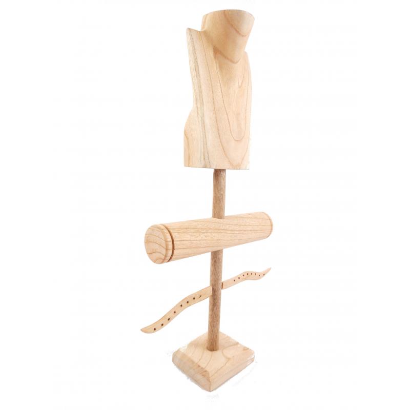 Présentoir à Bijoux En Bois Avec Buste Mannequin - Support Pour Colliers, Bracelets, Boucles D'oreilles | Organisation Boutique Ou Maison
