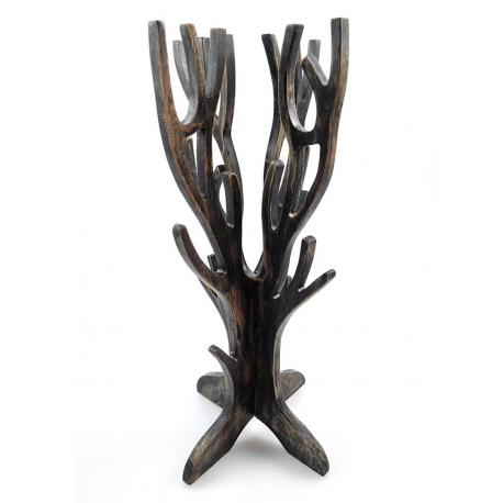 Arbre à bijoux et rangement en bois finition noir vieilli