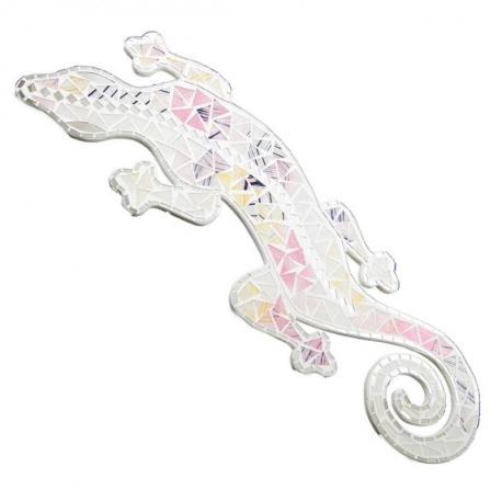 Gecko mural 60cm décor mosaique de verre blanc