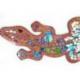 Gecko mural 60cm en mosaïque de verre rouge multicolore