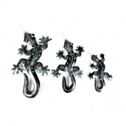 Lot de 3 Salamandres / Geckos en fer forgé artisanal - Décoration murale