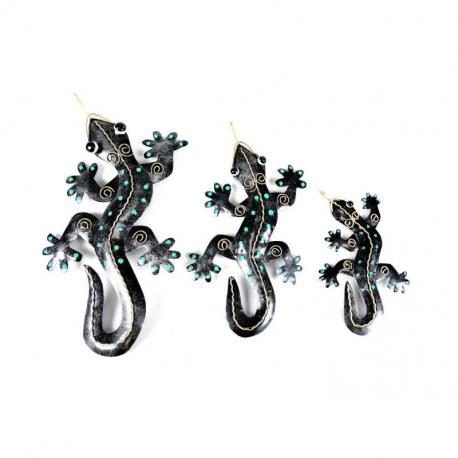 Lot de 3 salamandres / geckos en fer forgé fait main : décoration murale