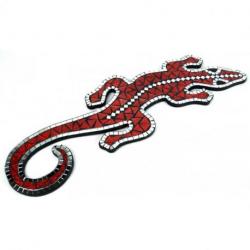 Gecko mural 60cm en mosaïque de verre rouge