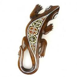 Lézard motif batik - décoration murale en bois 30cm