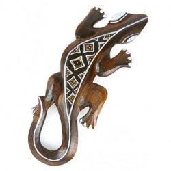 Salamandre en bois 30cm, décoration murale motif batik