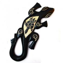 Gecko mural 30cm - Bois noir motif Tortue